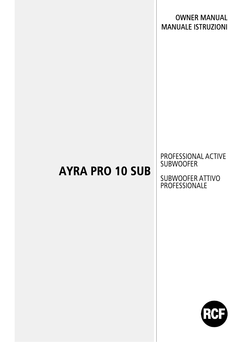 Image de la première page du manuel de l'appareil Ayra Pro 10 Sub