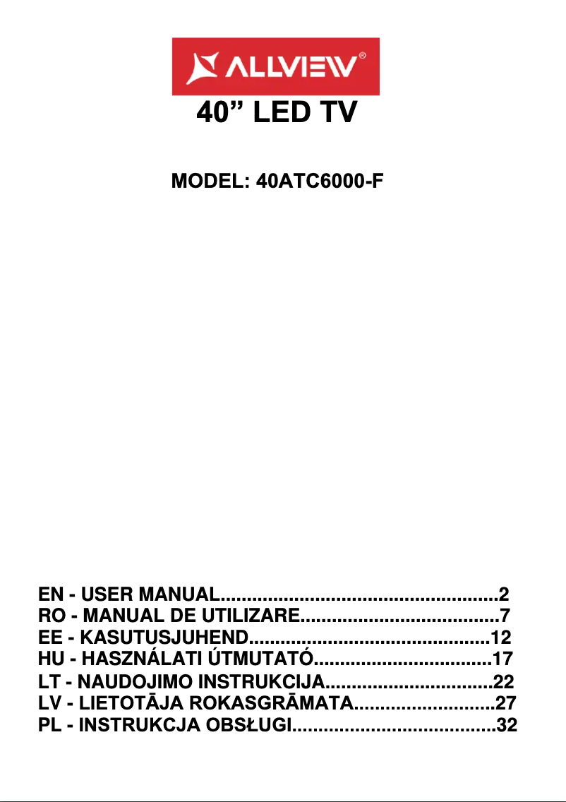 Page n°1 - Manuel utilisateur Allview 40ATC6000-F