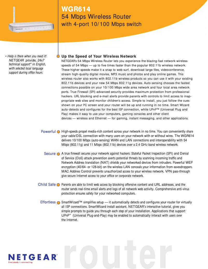 Page 1 de la notice Fiche technique Netgear WGR614v7