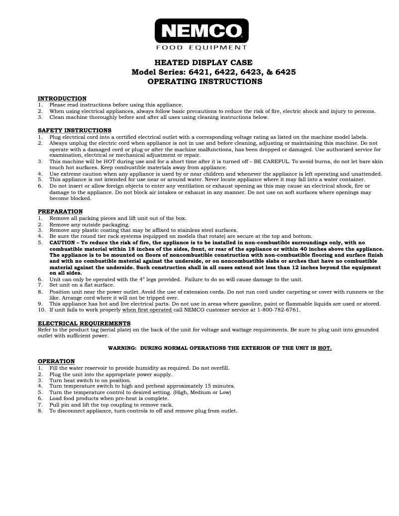 Page 1 de la notice Manuel utilisateur Nemco 6422