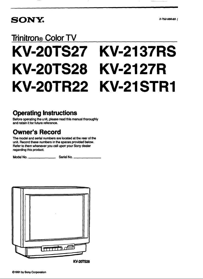 Page 1 de la notice Manuel utilisateur Sony KV-20TS22