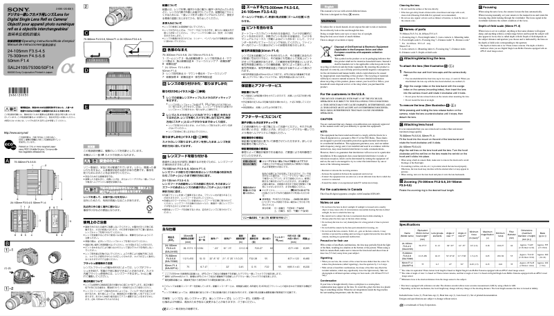 Image de la première page du manuel de l'appareil Planar T FE 50mm F1.4 ZA