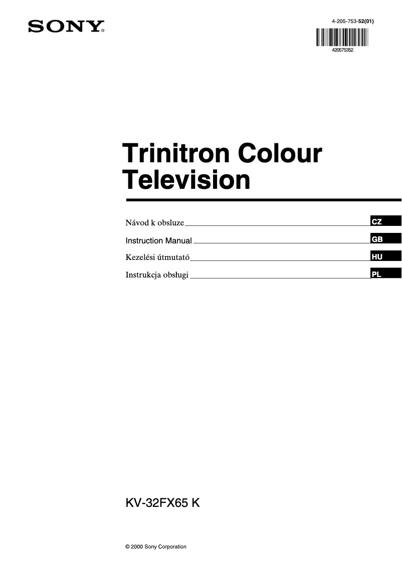Image de la première page du manuel de l'appareil KV-32FX65K