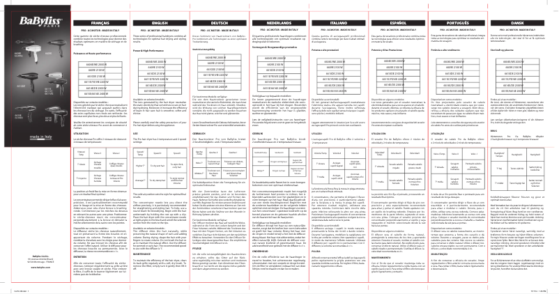 Page n°1 - Manuel utilisateur BaByliss Pro Light 2100W