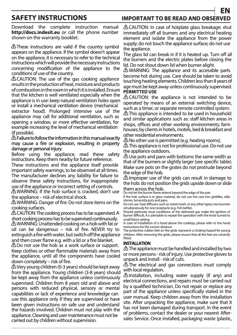 Page n°1 - Mode d'emploi Indesit PAA 642 IX/I WE1