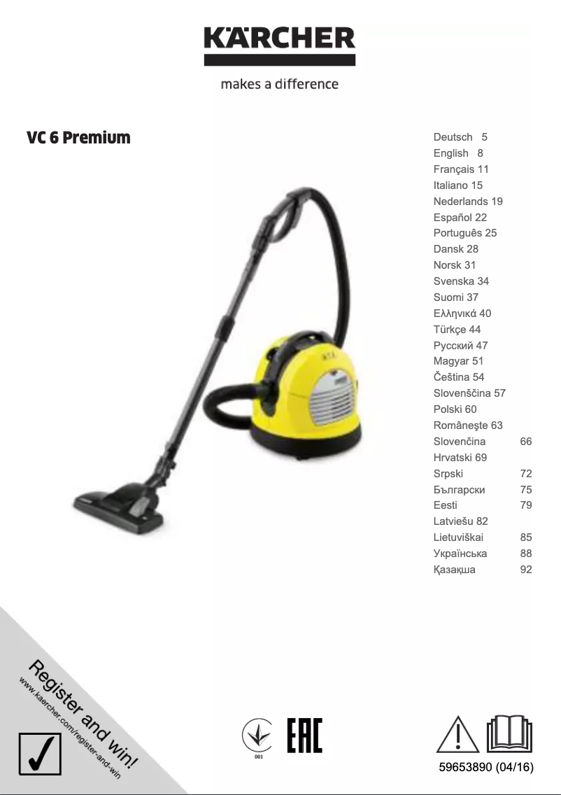 Image de la première page du manuel de l'appareil VC 6 Premium