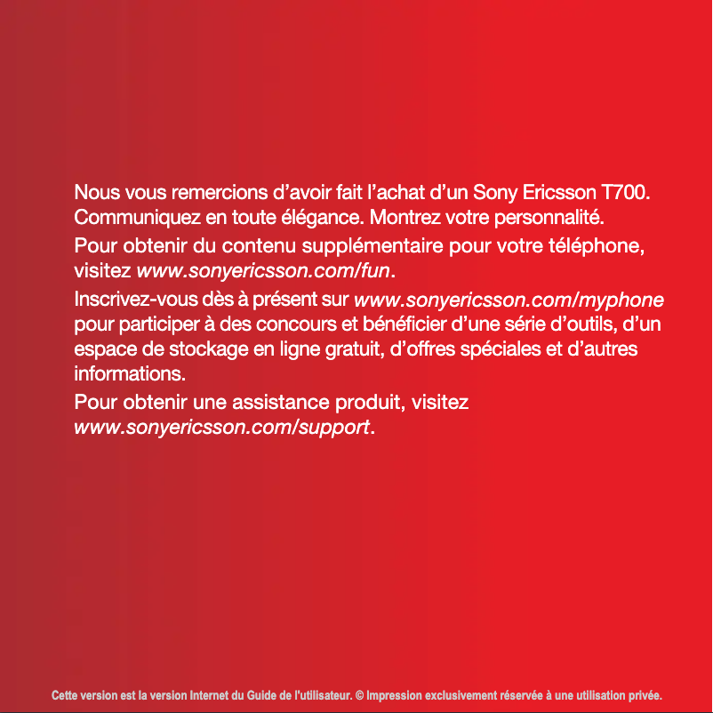 Page n°1 - Manuel utilisateur Sony Ericsson T700