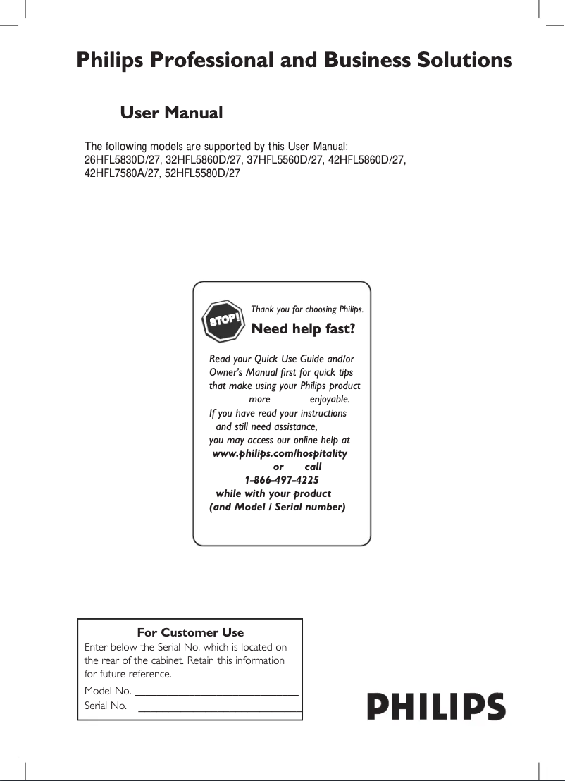 Page n°1 - Manuel utilisateur Philips 37HFL5560D