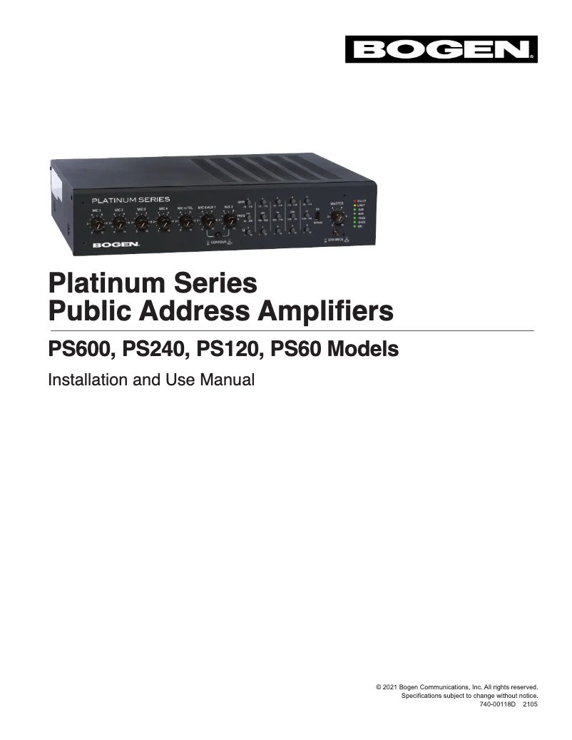 Page 1 of the manual User Manual Bogen Platinum Series PS60