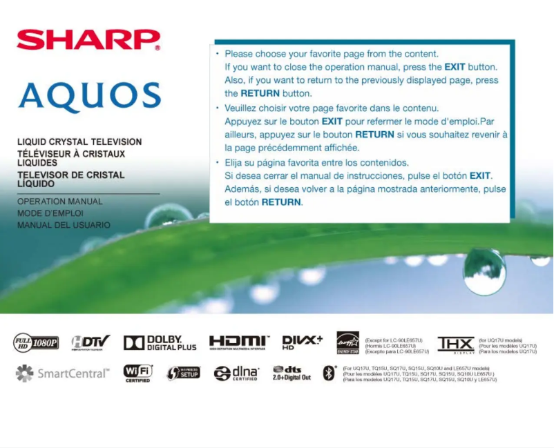Image de la première page du manuel de l'appareil LC-60EQ10U