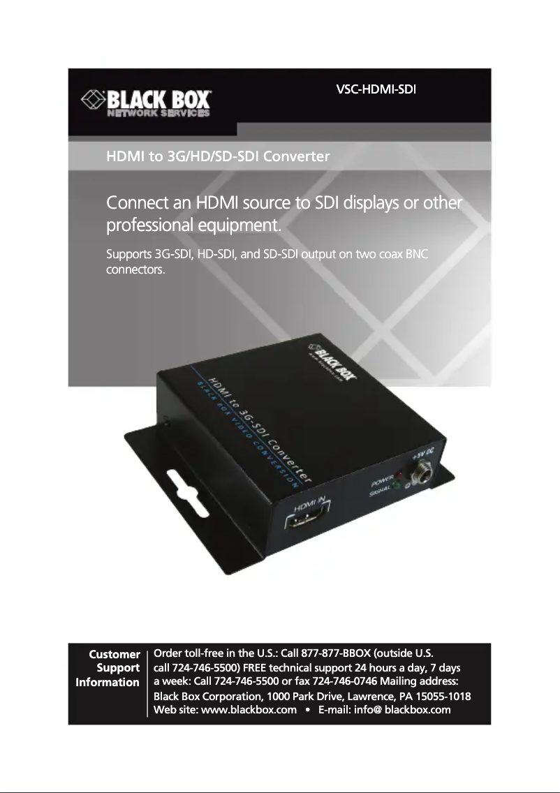 Page n°1 - Manuel utilisateur Black Box VSC-HDMI-SDI