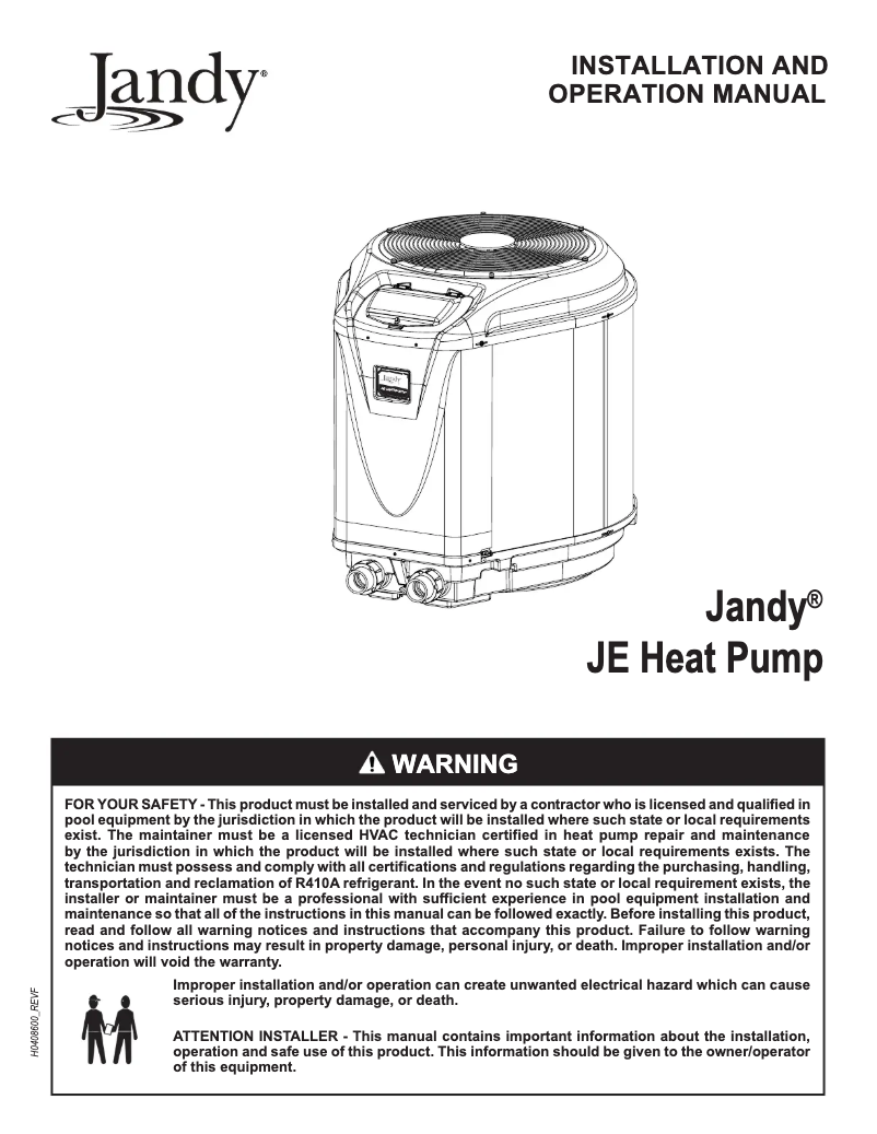 Page n°1 - Guide d'installation JANDY JE Heat Pump