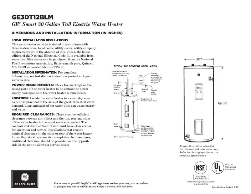 Página 1 del manual Ficha técnica GE GE30T12BLM
