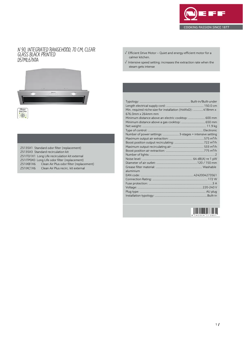 Page n°1 - Fiche technique Neff D57ML67N1A
