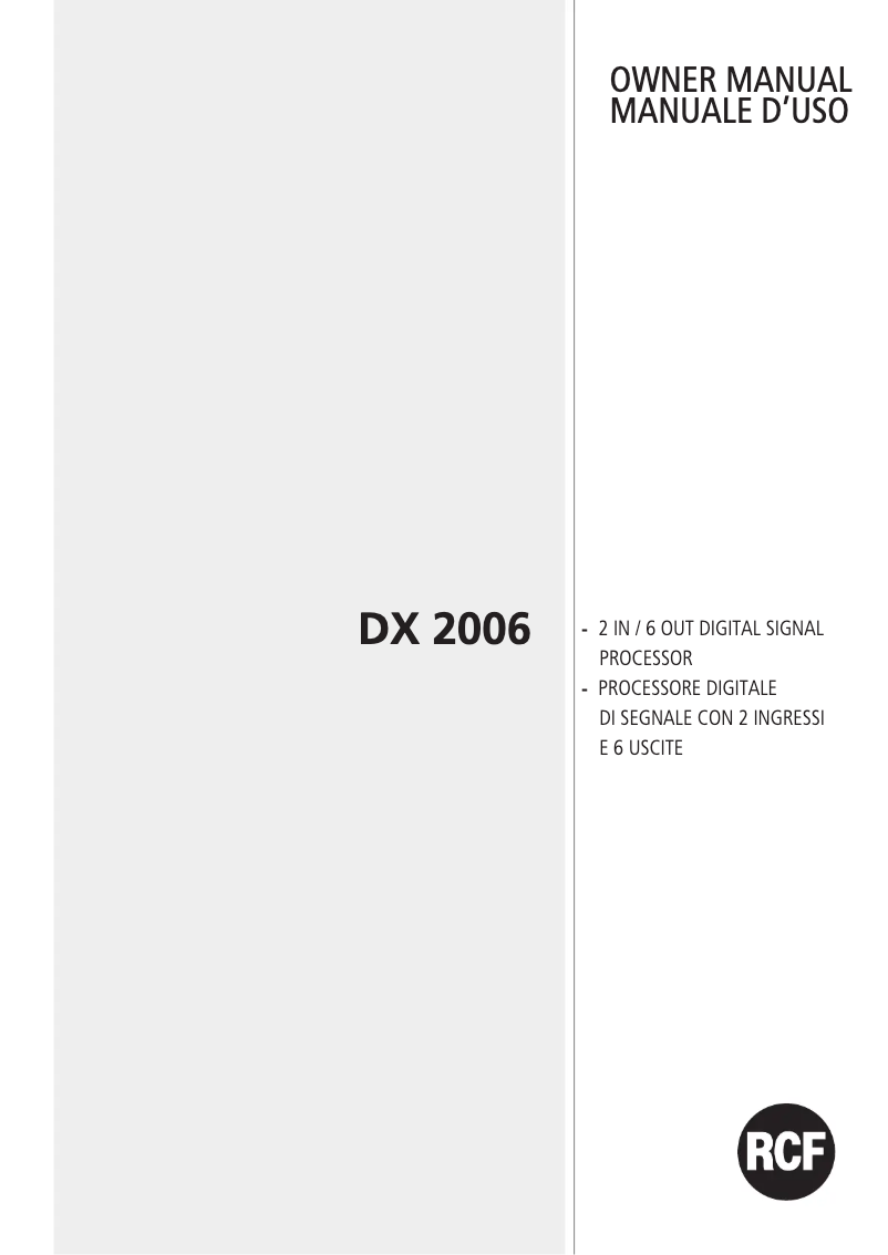 Page n°1 - Manuel utilisateur RCF DX 2006
