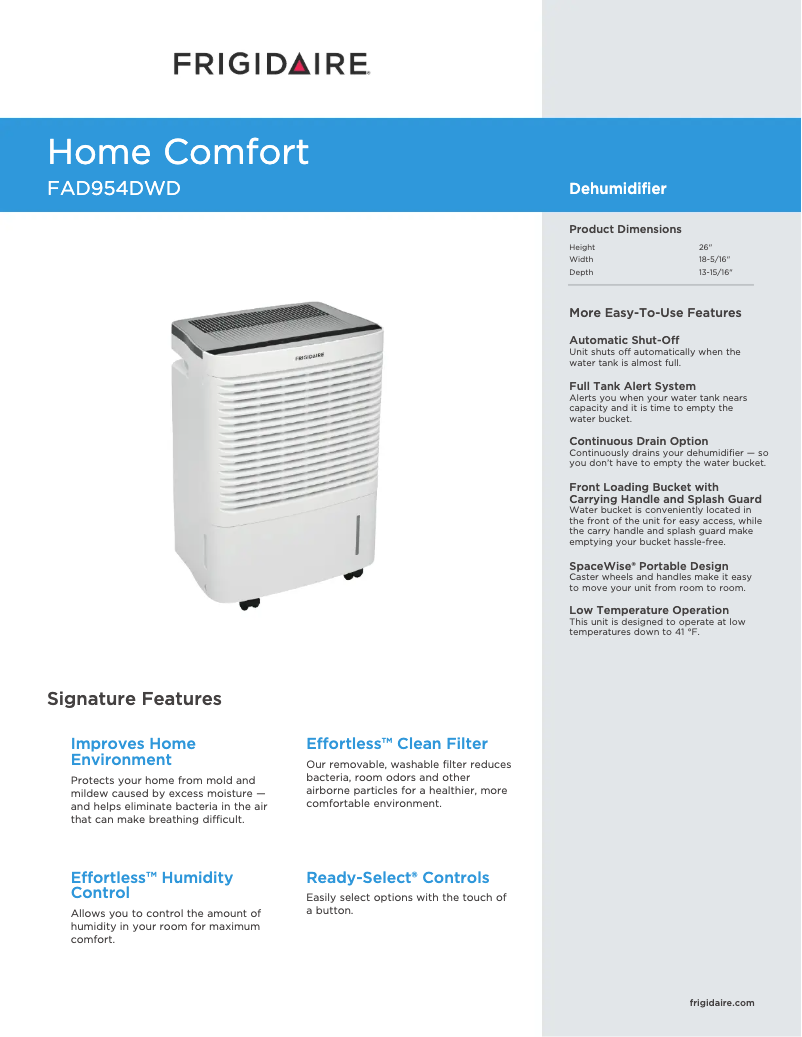 Page n°1 - Fiche technique Frigidaire FAD954DWD