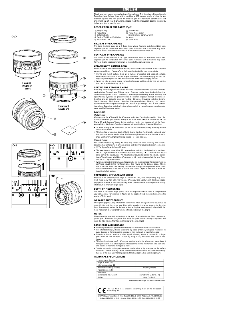 Página 1 del manual Manual de instrucciones Sigma 8mm f3.5 EX DG Circular Fisheye