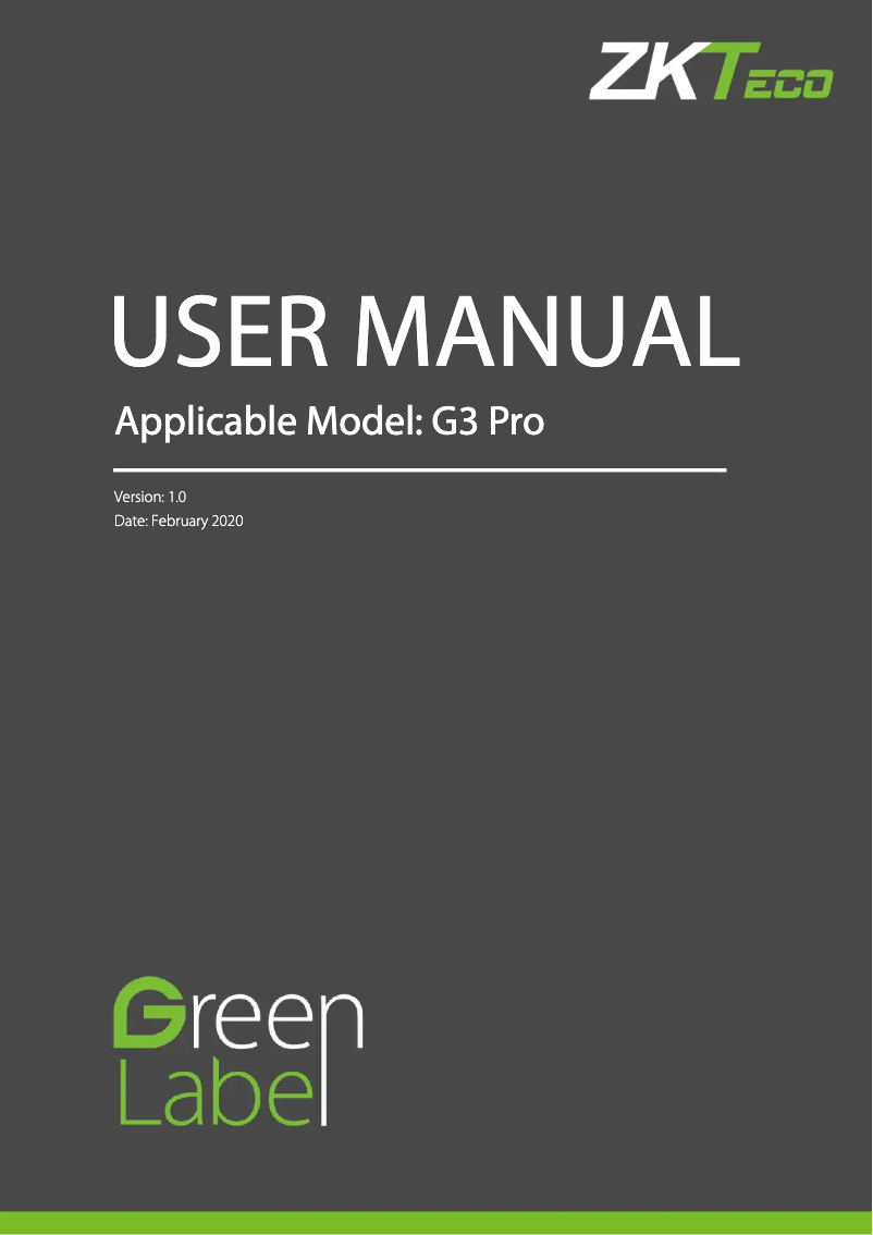 Page 1 de la notice Manuel utilisateur ZKTeco G3 Pro RFID