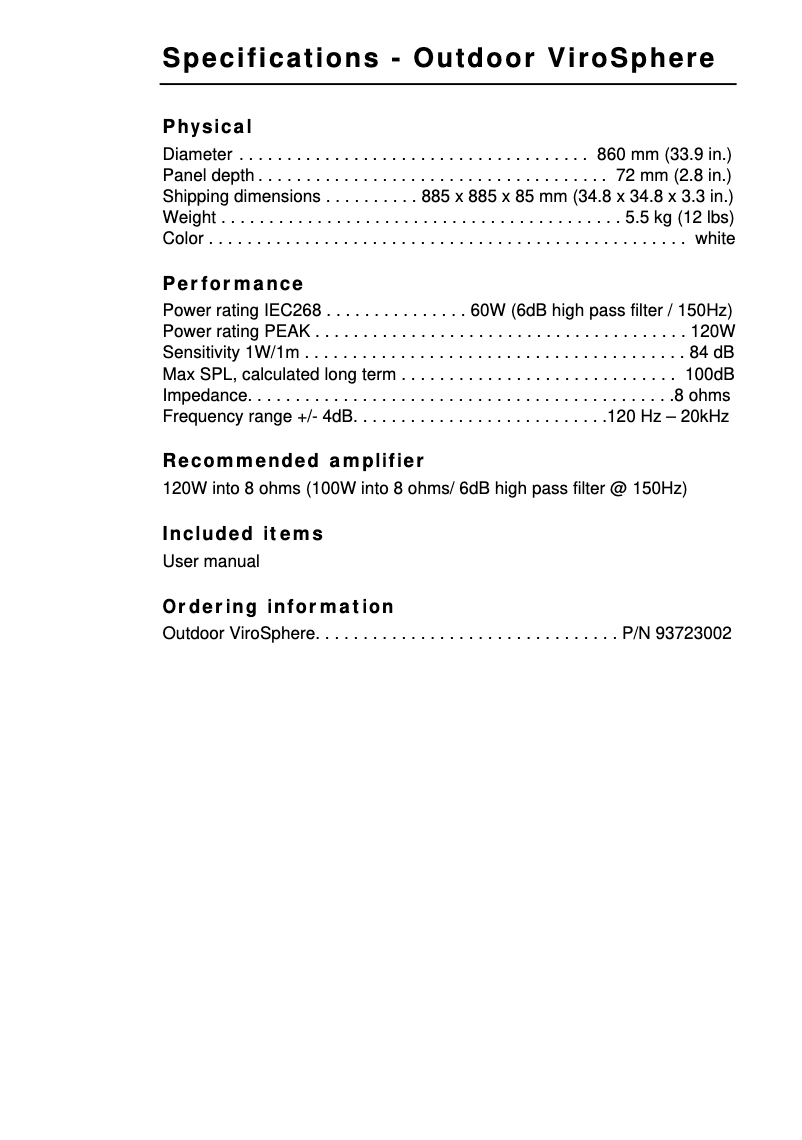 Page n°1 - Fiche technique Martin Outdoor ViroSphere