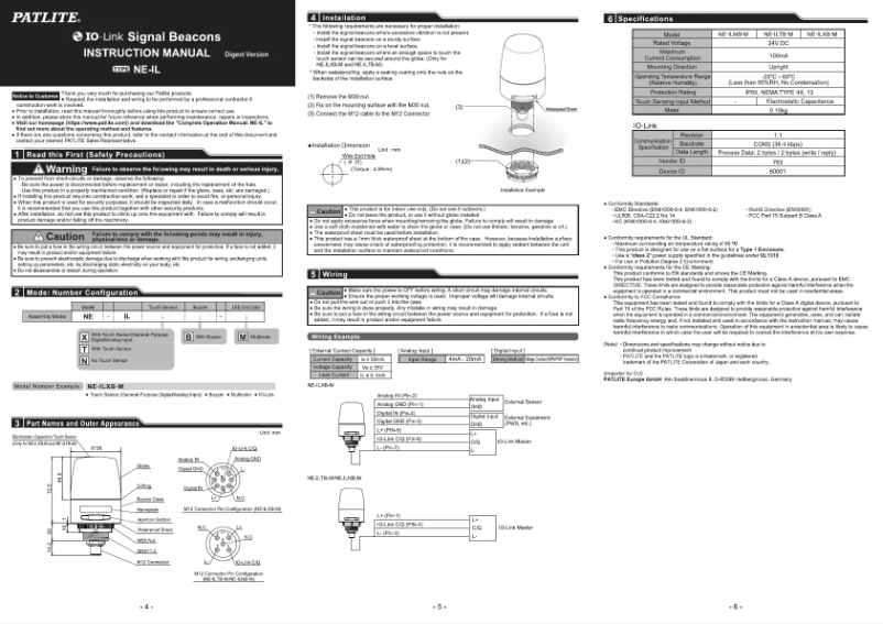 Page n°1 - Manuel utilisateur PATLITE NE-ILTB-M