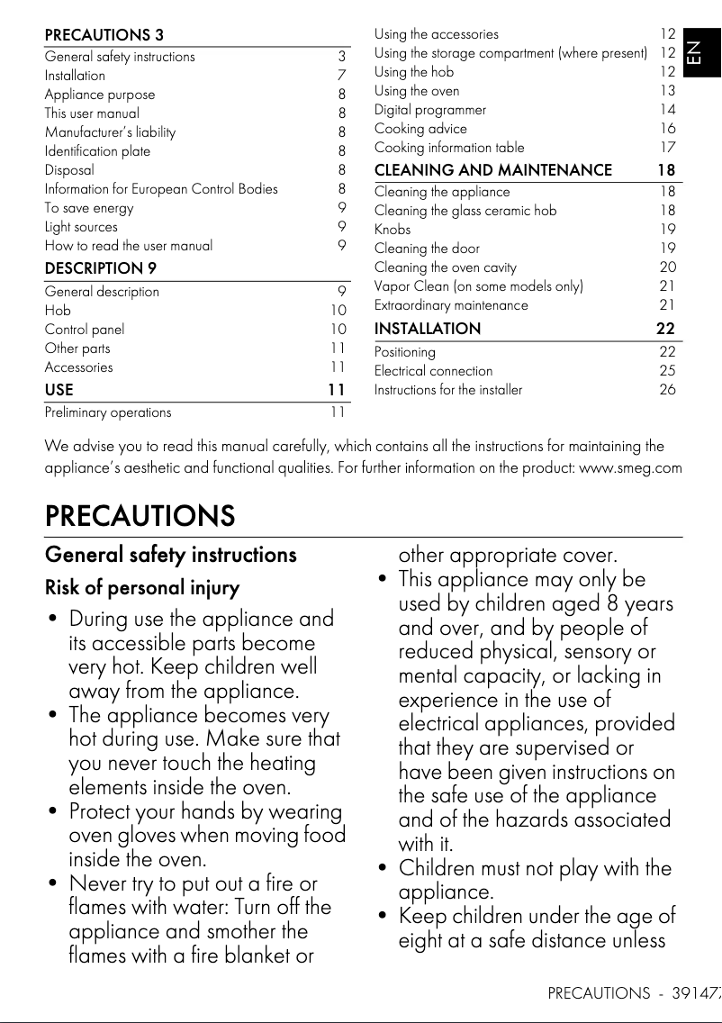 Page 1 de la notice Fiche technique Smeg CS6CMXA2