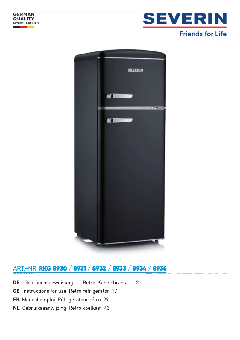 Page 1 of the manual User Manual Severin RKG 8935