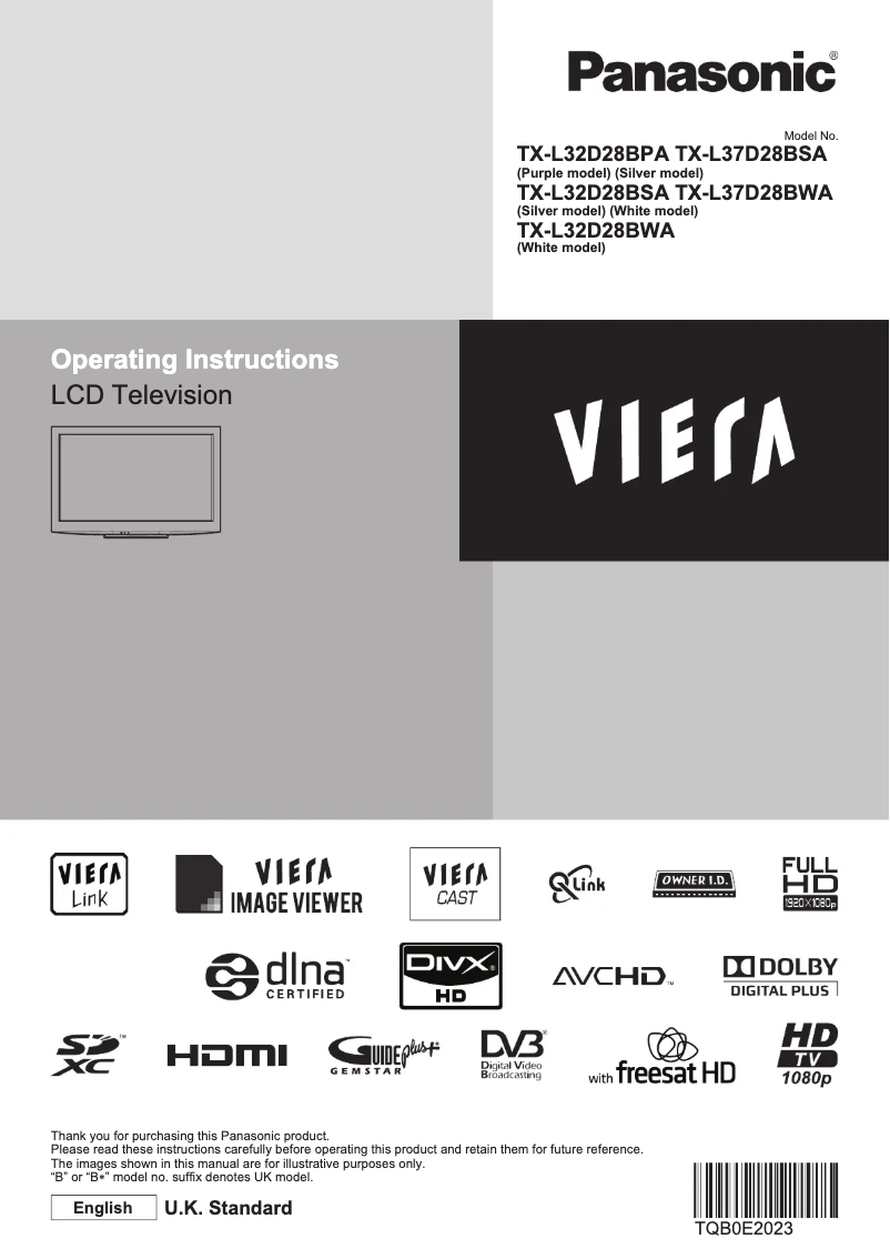 Page 1 de la notice Manuel utilisateur Panasonic Viera TX-L32D28BPA