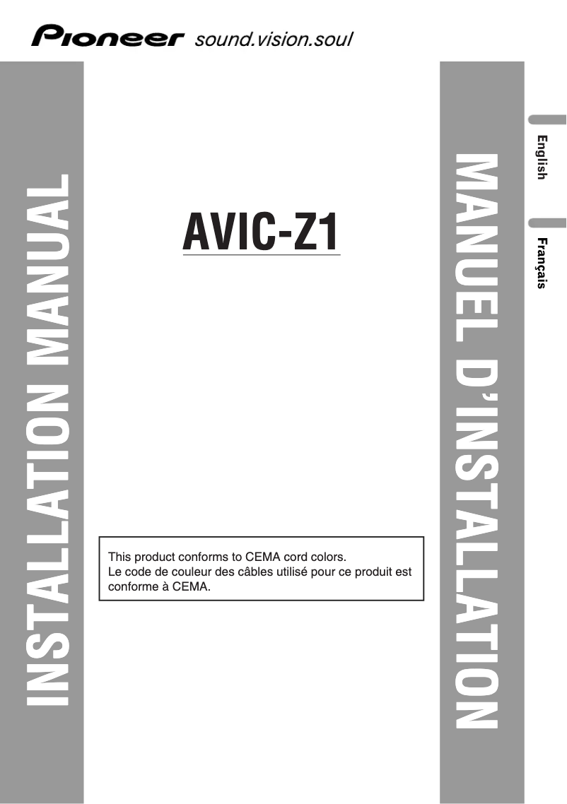 Page 1 de la notice Guide d'installation Pioneer AVIC-Z1