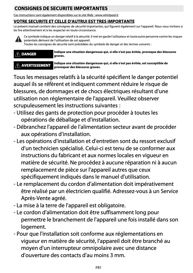 Page 1 de la notice Manuel utilisateur Whirlpool AKZM 6692/IXL