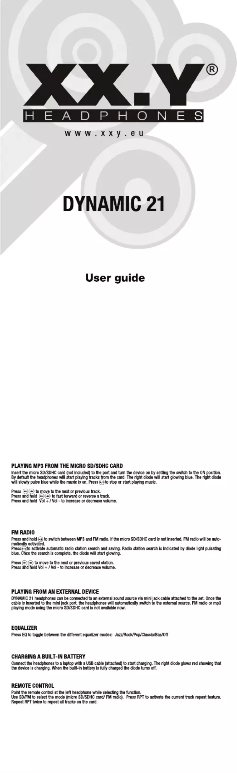 Page n°1 - Manuel utilisateur XX.Y Dynamic 21