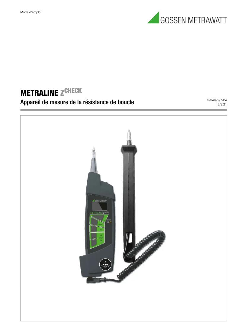 Image de la première page du manuel de l'appareil Metraline Z Check