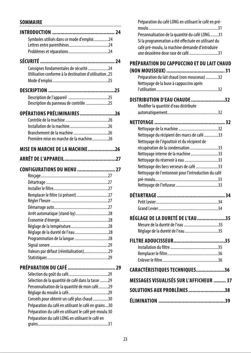 Image de la première page du manuel de l'appareil Eletta Plus ECAM 44.620.S