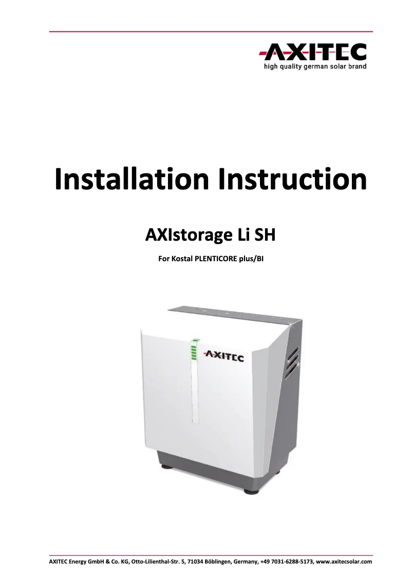 Page n°1 - Manuel utilisateur AXITEC AXIstorage LI-15SH