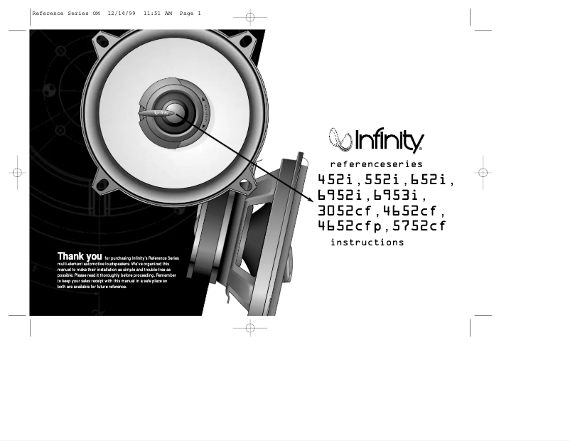 Page 1 de la notice Manuel utilisateur Infinity Reference 6952I