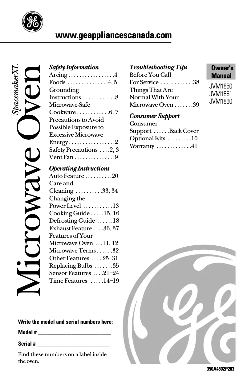 Page 1 de la notice Manuel utilisateur GE JVM1860WDC