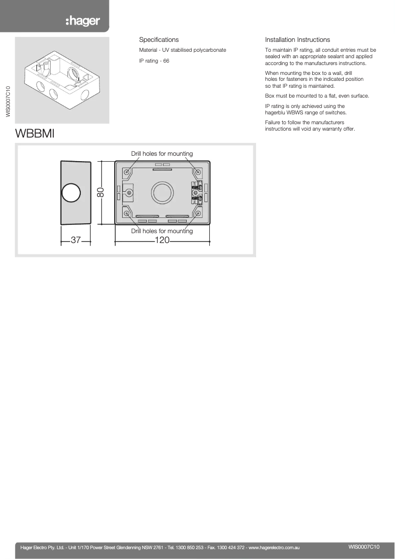 Page 1 de la notice Manuel utilisateur Hager WBBMI