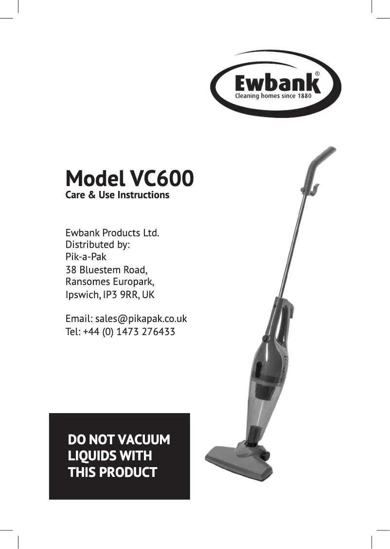 Page n°1 - Manuel utilisateur Ewbank VC600