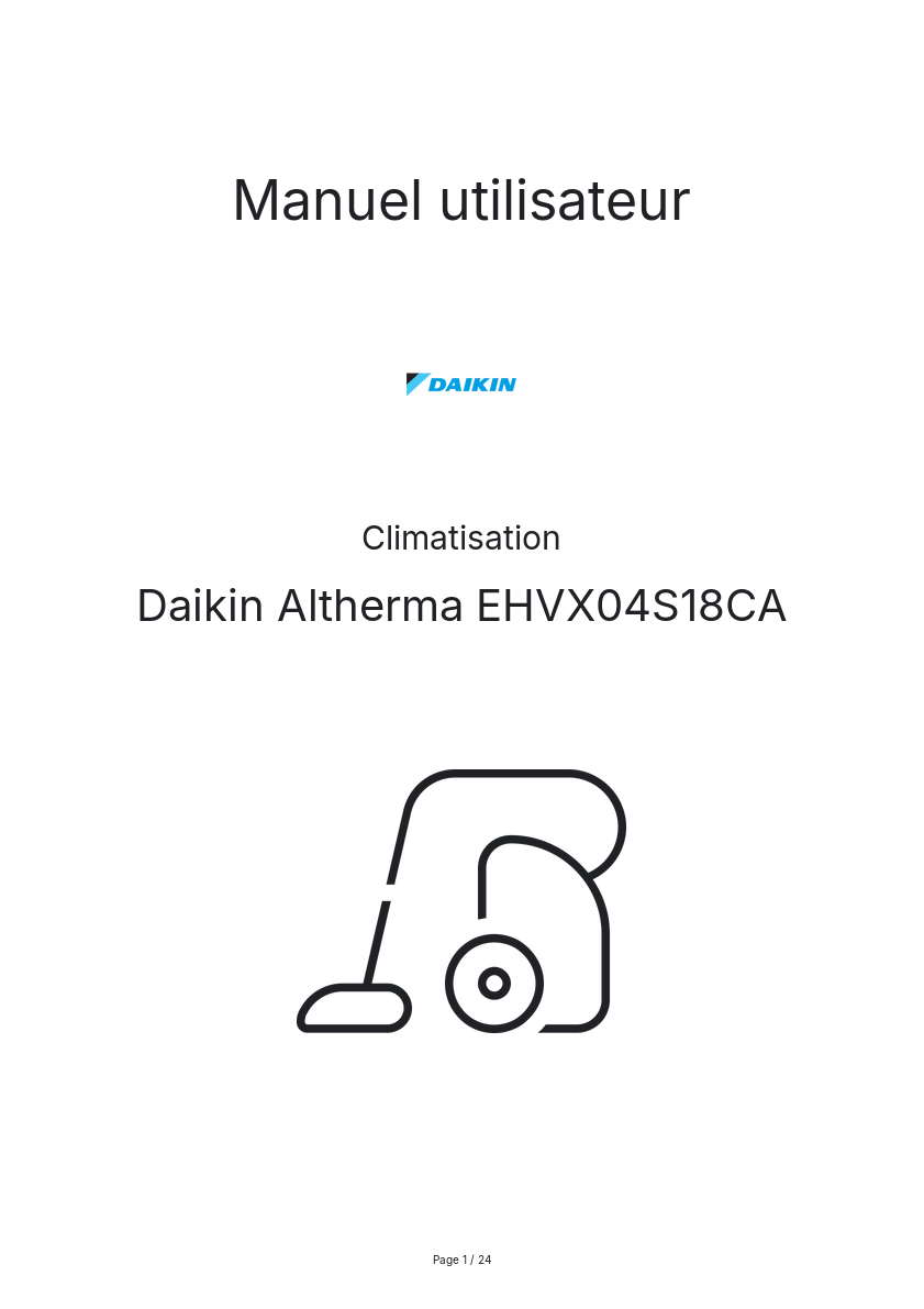 Image de la première page du manuel de l'appareil Altherma EHVX04S18CA