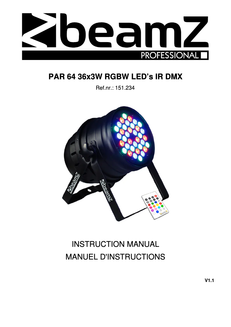 Page n°1 - Manuel utilisateur BeamZ PAR 64 36x3W RGBW LED’s IR DMX 151.234