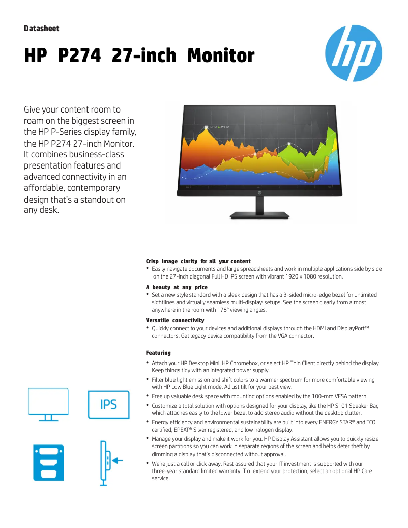 Page 1 de la notice Fiche technique HP P274