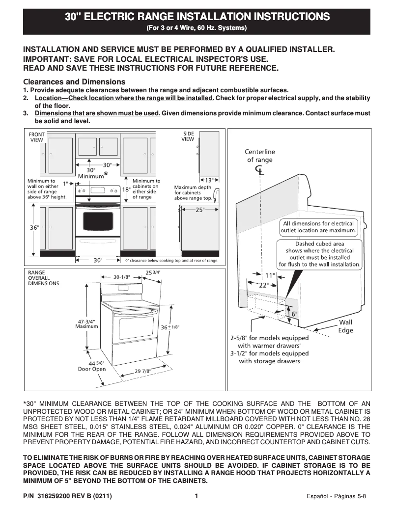 Page n°1 - Guide d'installation Frigidaire FEF303CWB