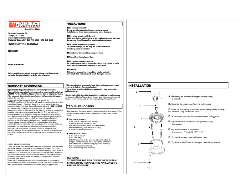 Page 1 de la notice Manuel utilisateur Digital Watchdog DWC-MC352DIR