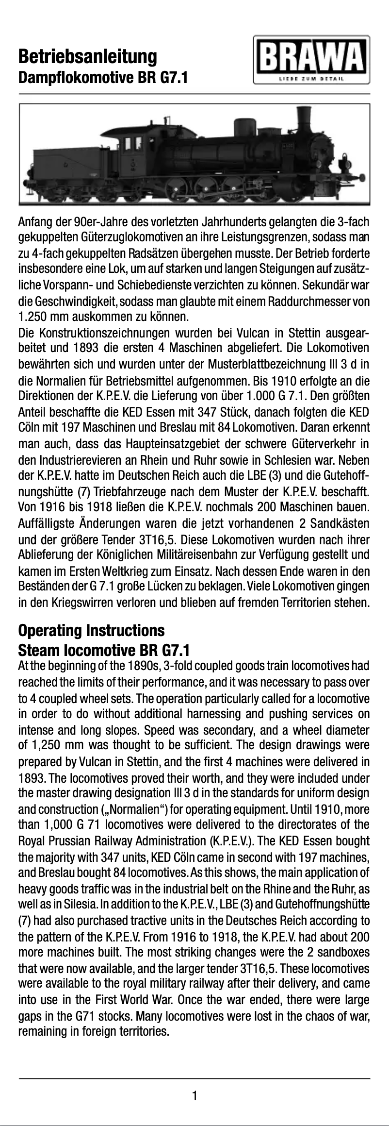 Page n°1 - Manuel utilisateur Brawa 40724 BR G7.1