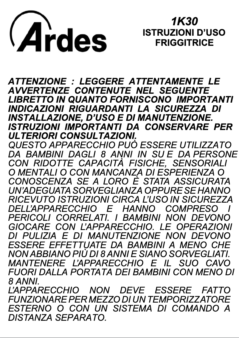 Image de la première page du manuel de l'appareil AR1K30