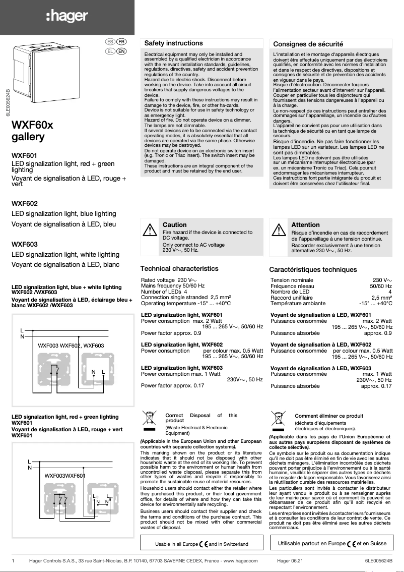 Page n°1 - Manuel utilisateur Hager WXF602