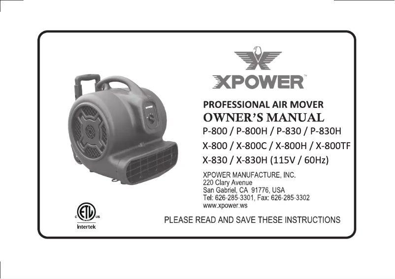 Page 1 of the manual User Manual XPower X-830H