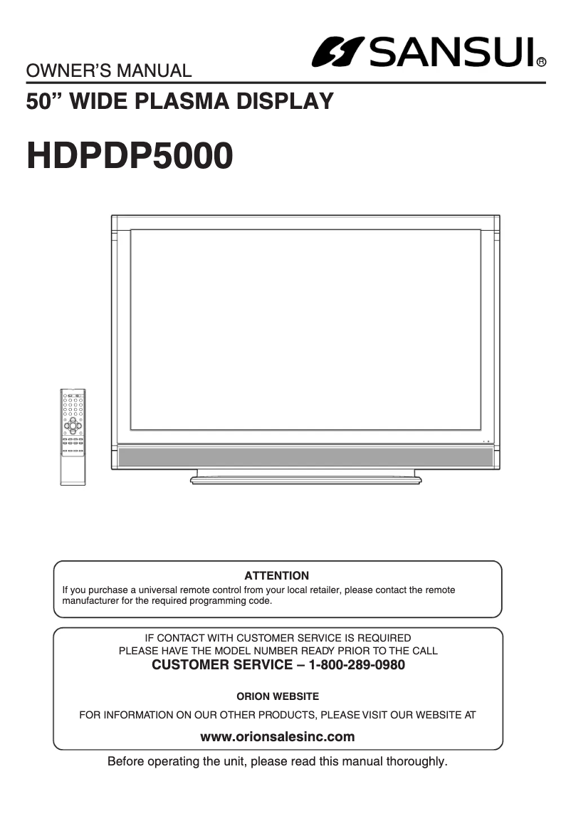 Page n°1 - Manuel utilisateur Sansui HDPDP5000
