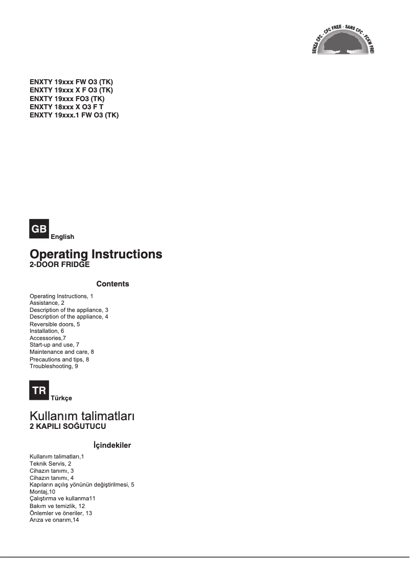 Page n°1 - Manuel utilisateur Hotpoint ENXTY 19212.1FWO3(TK