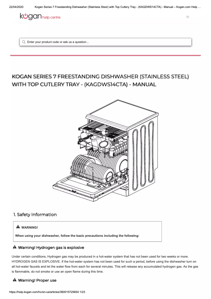 Image de la première page du manuel de l'appareil KAGDWS14CTA