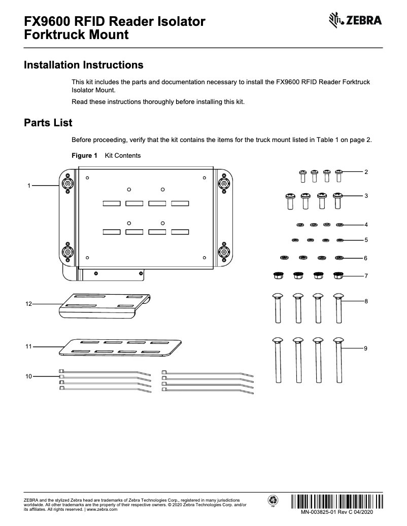 Page 1 de la notice Guide d'installation Zebra FX9600